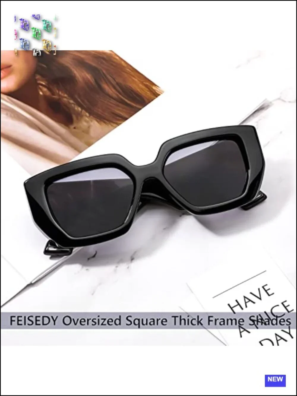 Oversized Thick Frame Square Sunglasses UV400 Protection